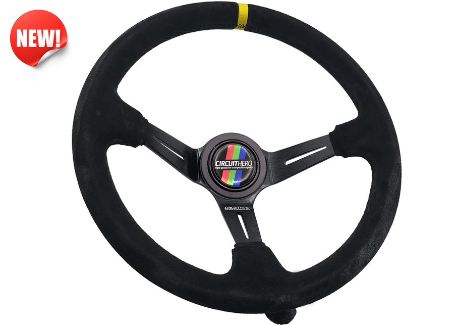 CIRCUIT HERO 3 SPOKE STEERING WHEEL WITH SLOTS 350MM/97MM DISH 6 BOLT